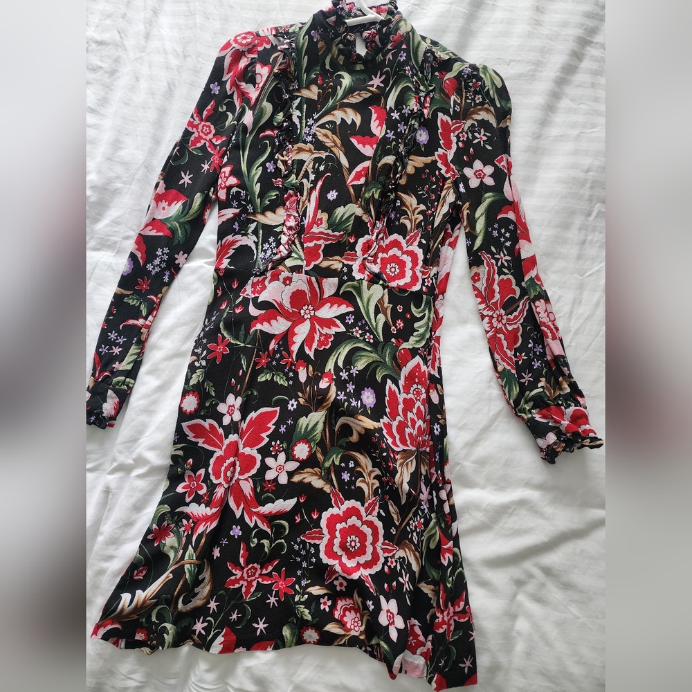 Zara Black Floral Long Sleeve Dress